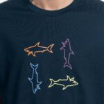 PAUL&SHARK MEN ORGANIC COTTON T-SHIRT WITH PRINTED SHARK - BLUE - Image 2