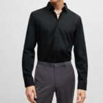 HUGO MEN C KENNO SLIM-FIT SHIRT IN EASY-IRON COTTON POPLIN BLACK