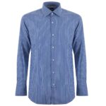 BOSS MEN SLIM-FIT SHIRT IN STRIPED EASY-IRON STRETCH COTTON MEDIUM BLUE