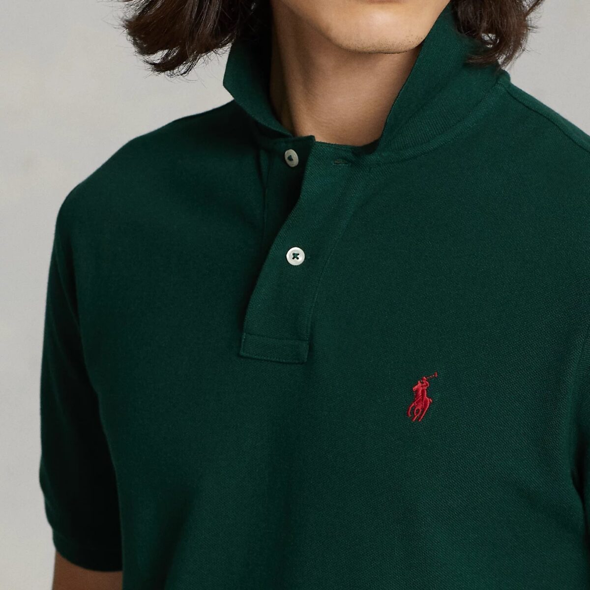POLO RALPH LAUREN MEN CUSTOM SLIM FIT MESH POLO COLLAGE GREEN - Image 3