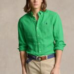 POLO RALPH LAUREN MEN CUSTOM FIT LINEN SHIRT CLASSIC KELLY