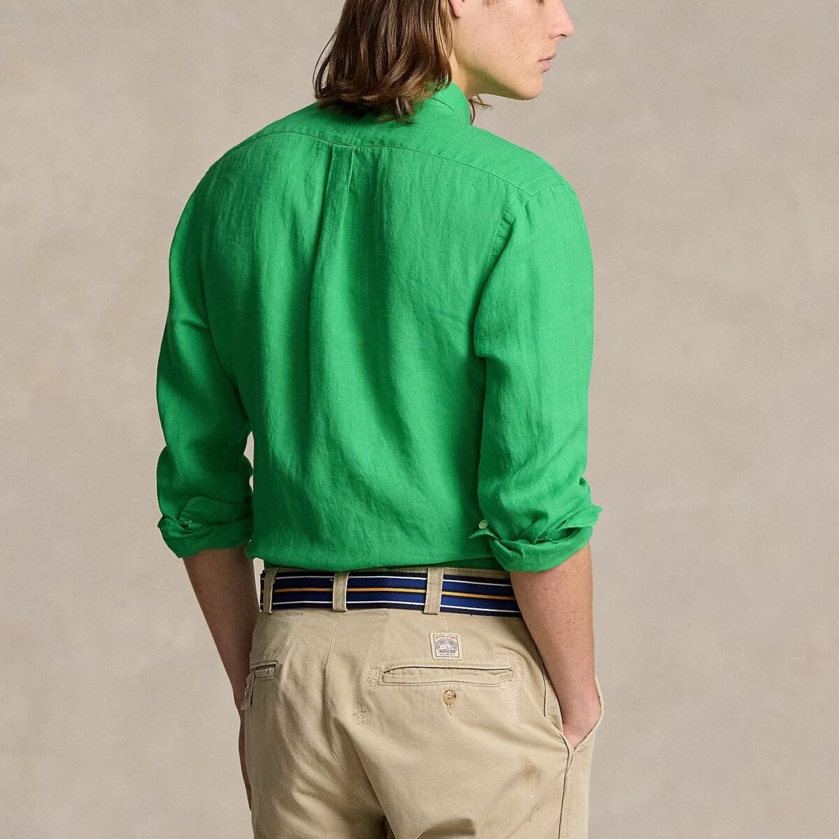 POLO RALPH LAUREN MEN CUSTOM FIT LINEN SHIRT CLASSIC KELLY - Image 3