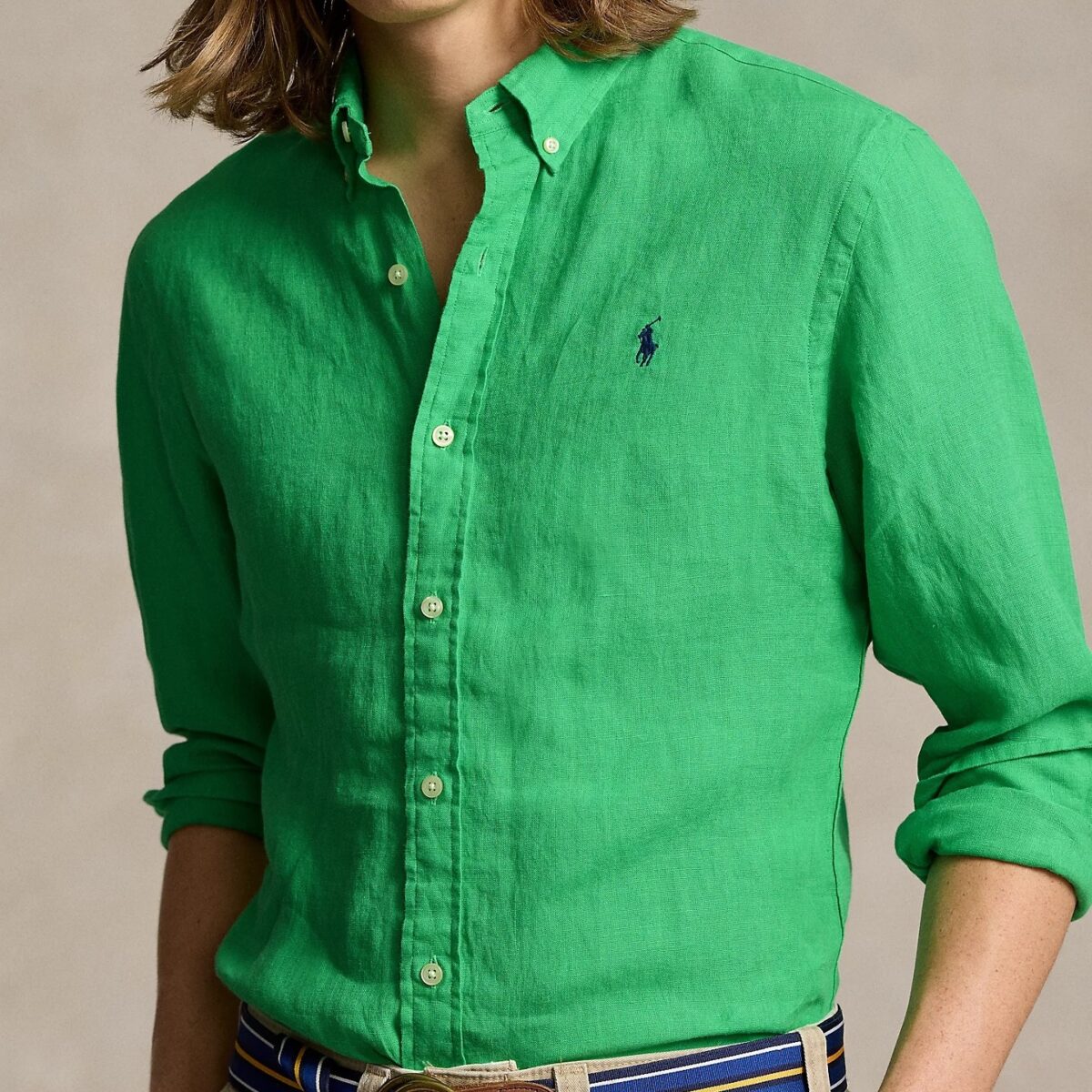 POLO RALPH LAUREN MEN CUSTOM FIT LINEN SHIRT CLASSIC KELLY - Image 2