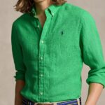 POLO RALPH LAUREN MEN CUSTOM FIT LINEN SHIRT CLASSIC KELLY - Image 2