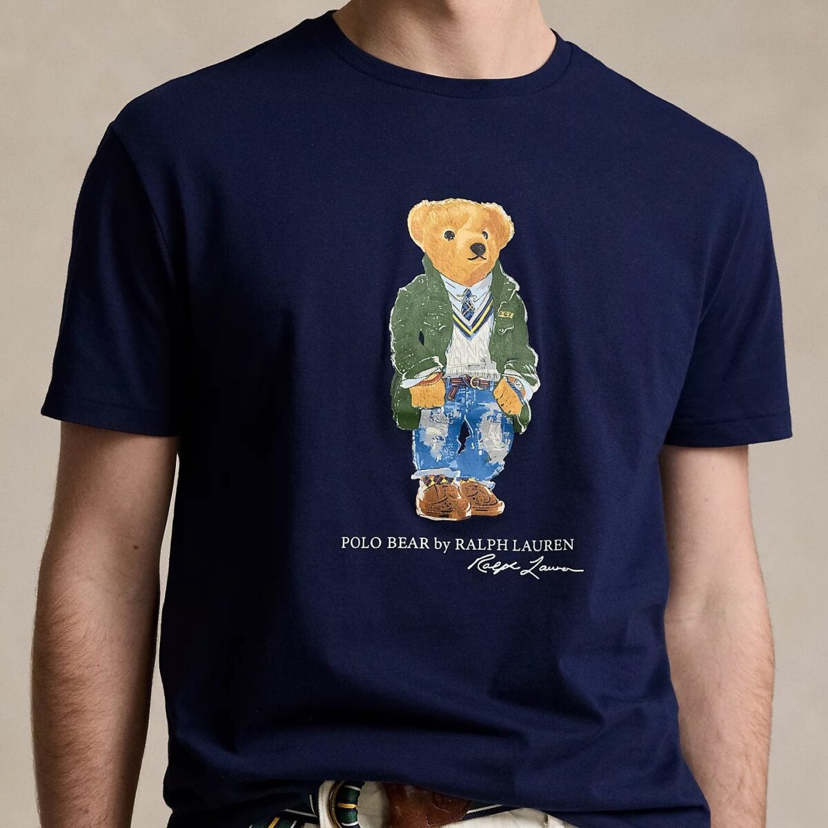POLO RALPH LAUREN MEN CLASSIC FIT POLO BEAR JERSEY T-SHIRT NAVY - Image 2