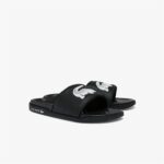 LACOSTE MEN'S CROCO DUALISTE SYNTHETIC LOGO STRAP SLIDES BLACK