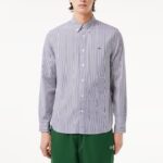 LACOSTE MEN’S REGULAR FIT STRIPED COTTON SHIRT WHITE/NAVY BLUE