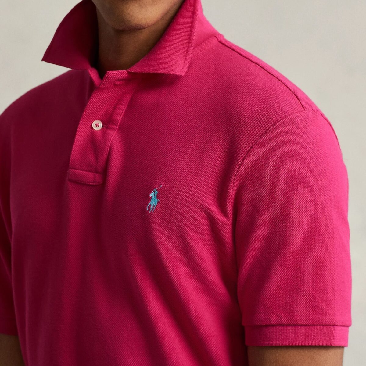 POLO RALPH LAUREN MEN CUSTOM SLIM FIT THE ICONIC MESH POLO SHIRT PINK SKY - Image 3