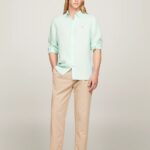 TOMMY HILFIGER MAN YARN DYED LINEN SHIRT MINT GEL