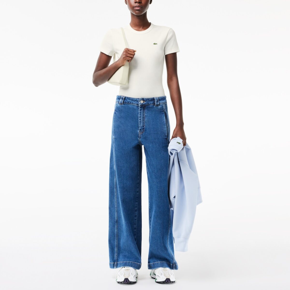 LACOSTE WOMEN'S T-SHIRT SLIM FIT FROM ORGANIC COTTON WHITE - Image 3