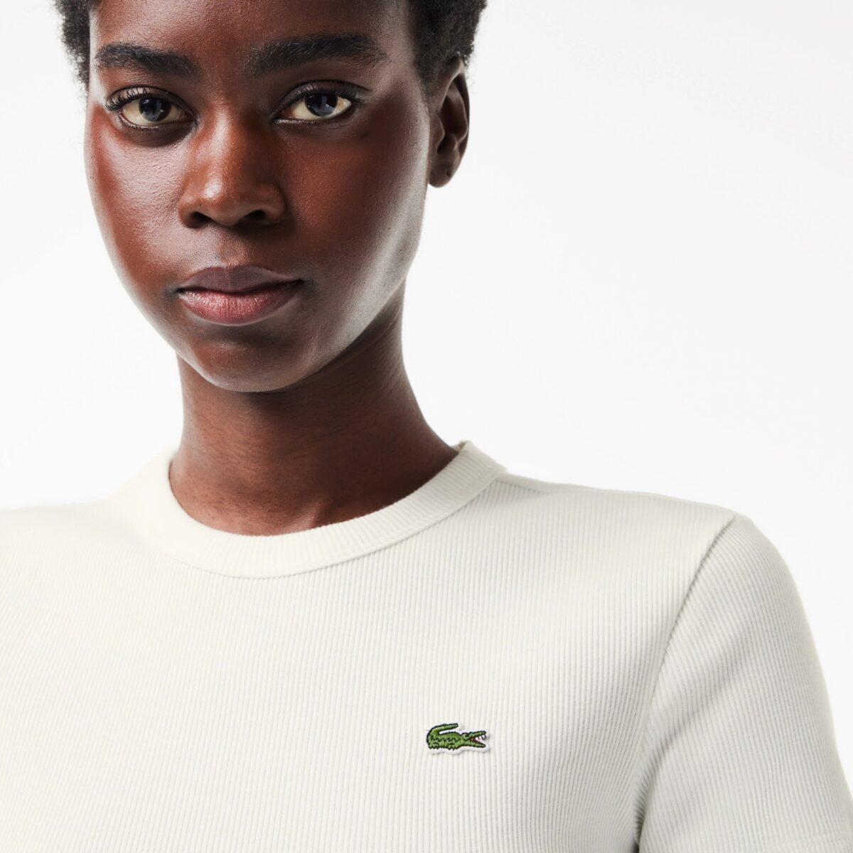 LACOSTE WOMEN'S T-SHIRT SLIM FIT FROM ORGANIC COTTON WHITE - Image 2