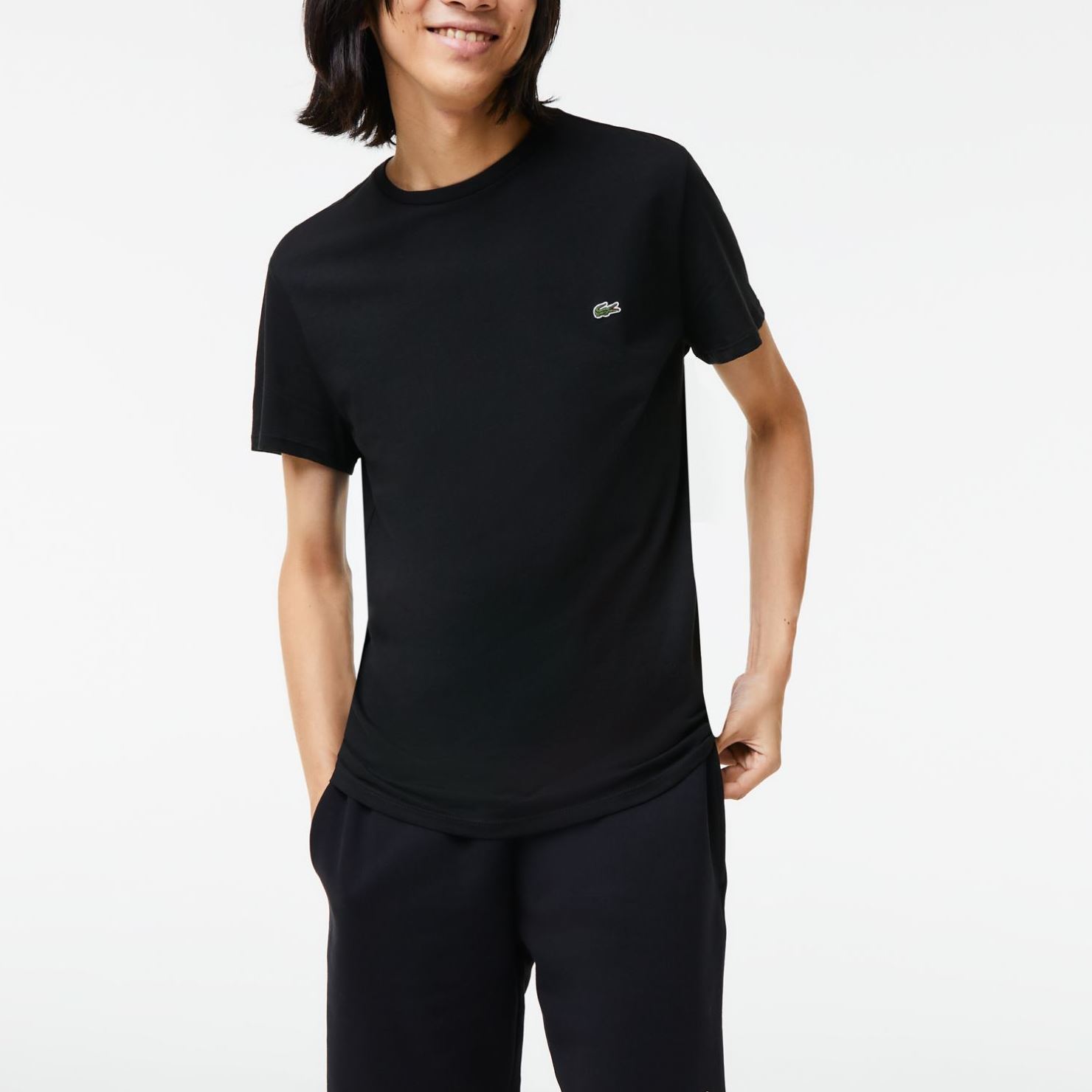 TH6709-00-031-1 LACOSTE MEN'S CREW NECK PIMA COTTON JERSEY T-SHIRT BLACK - Image 1