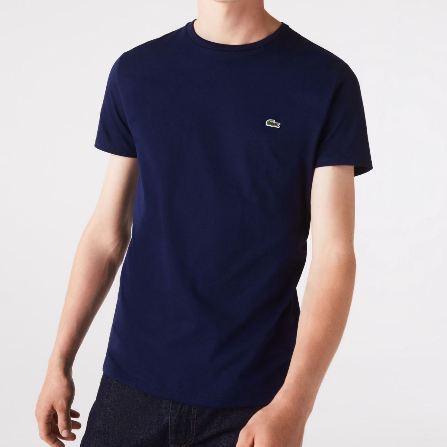 TH6709-00-166-2 LACOSTE MAN CREW NECK PIMA COTTON JERSEY T-SHIRT NAVY BLUE - Image 1