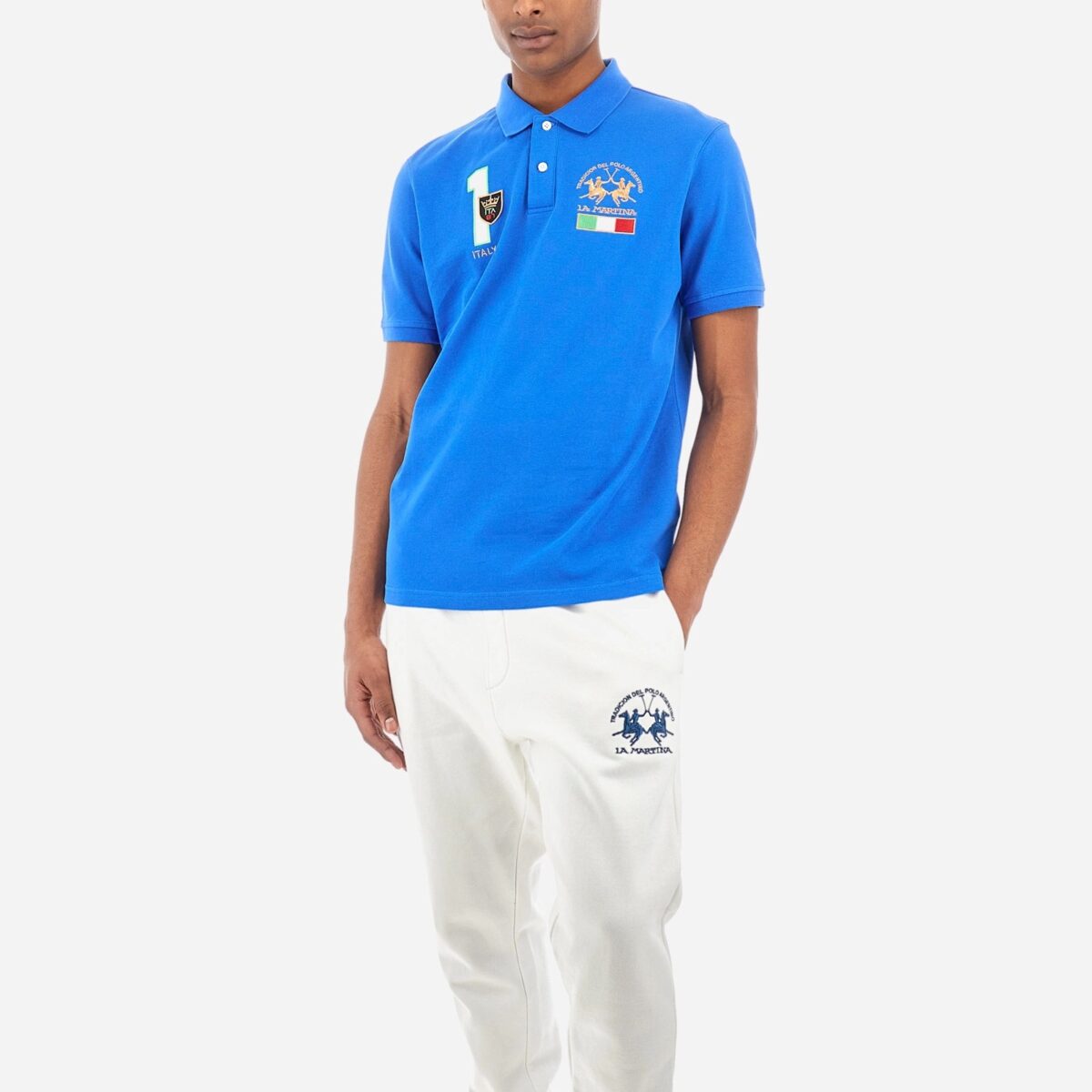 LA MARTINA MAN SHORT-SLEEVED PREGULAR-FIT POLO IN COTTON BLUE - Image 3
