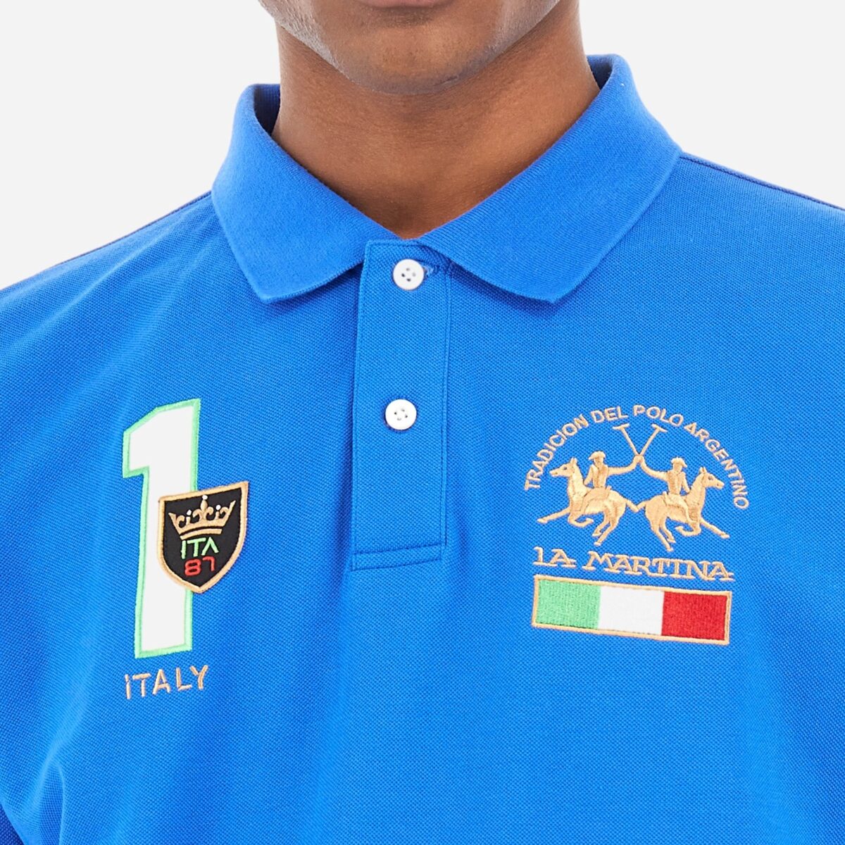 LA MARTINA MAN SHORT-SLEEVED PREGULAR-FIT POLO IN COTTON BLUE - Image 2