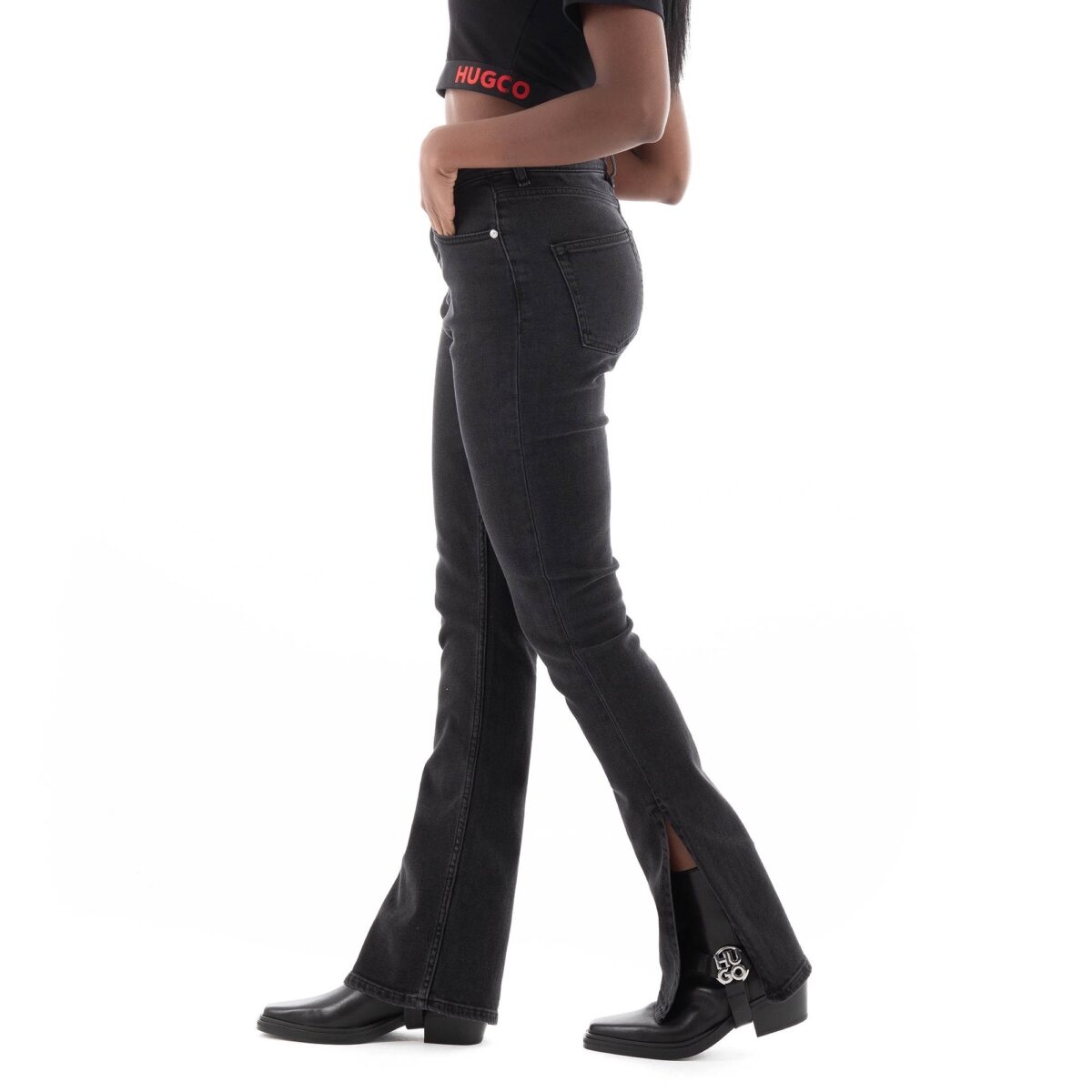 HUGO WOMEN'S HIGH RISE JEANS GREY - Image 3