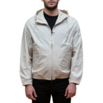 EMPORIO ARMANI EA7 MEN ALL-OVER LOGO NYLON BLOUSON JACKET SILVER CLOUD