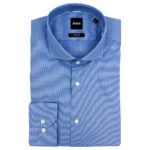 BOSS MEN H-JOE SPREAD-C1-222 REGURAL-FIT STRECH SHIRT COTTON POPLIN BRIGHT BLUE