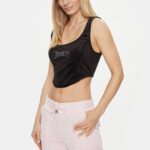 JUICY COUTURE WOMAN BLACK CLASSIC VELOUR DIAMANTE CORSET TOP
