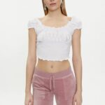 JUICY COUTURE WOMAN WHITE BARDOT DIAMANTE JERSEY TOP