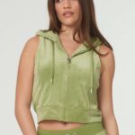 JUICY COUTURE MOSSTONE DIAMANTE VELOUR ZIP-THROUGH GILET