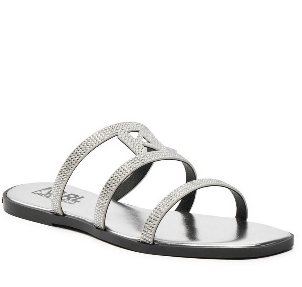 KL87405-GSL-91 KARL LAGERFELD WOMAN SANDALS WITH RHINESTONES WITH BRAND LOGO DESIGN GLITTER SILVER - Image 1