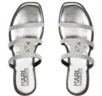 KARL LAGERFELD WOMAN SANDALS WITH RHINESTONES WITH BRAND LOGO DESIGN GLITTER SILVER - Image 3