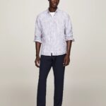 TOMMY HILFIGER MAN LINEN STRIPE REGULAR FIT SHIRT DARK NAVY/OPTIC WHITE