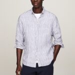 TOMMY HILFIGER MAN LINEN STRIPE REGULAR FIT SHIRT DARK NAVY/OPTIC WHITE - Image 3