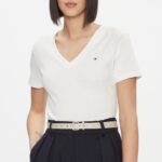 TOMMY HILFIGER WOMAN STRIPE V-NECK SLIM T-SHIRT ECRU - Image 3