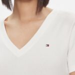 TOMMY HILFIGER WOMAN STRIPE V-NECK SLIM T-SHIRT ECRU - Image 2