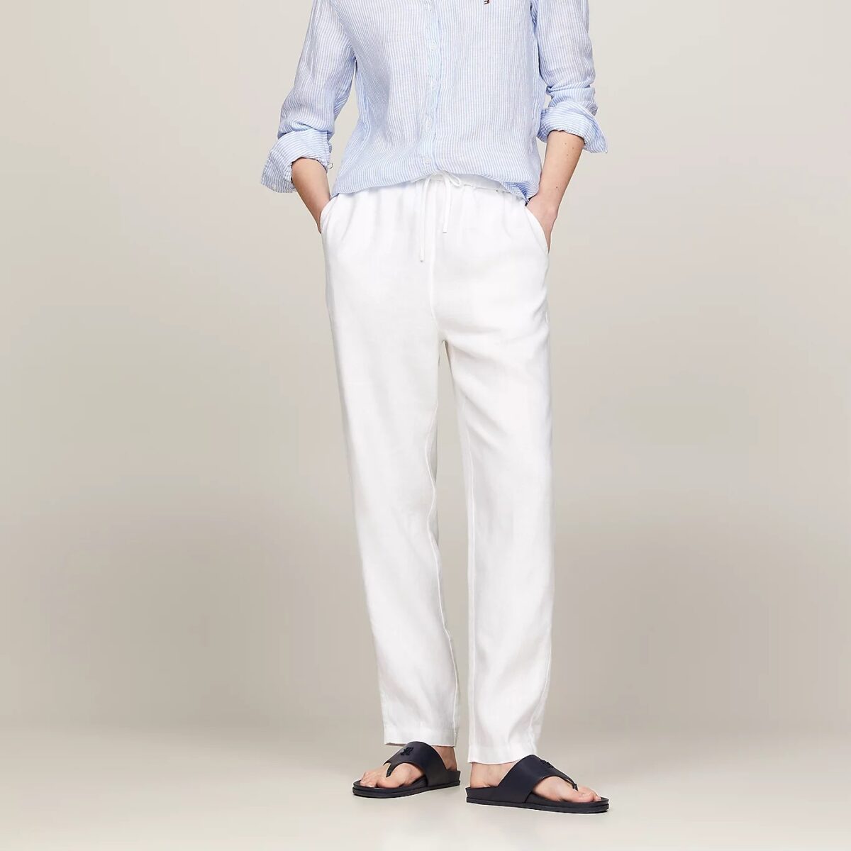 TOMMY HILFIGER WOMAN CASUAL TAPERED DRAWSTRING TROUSERS OPTIC WHITE - Image 3