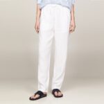TOMMY HILFIGER WOMAN CASUAL TAPERED DRAWSTRING TROUSERS OPTIC WHITE