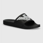 EMPORIO ARMANI MAN SLIDES WITH EAGLE LOGO BLACK