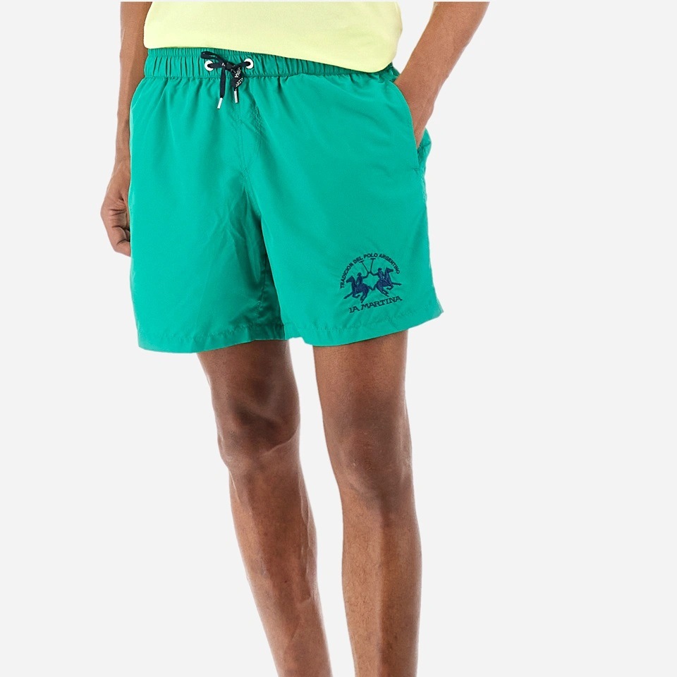 YMM001-PA023-03123-2 LA MARTINA REGULAR FIT MEN'S SWIM TRUNKS WITH DRAWSTRING WAIST VIVID GREEN - Image 1