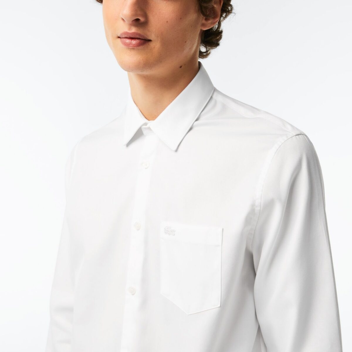 LACOSTE  MEN'S REGULAR FIT SOLID COTTON SHIRT WHITE - Image 2