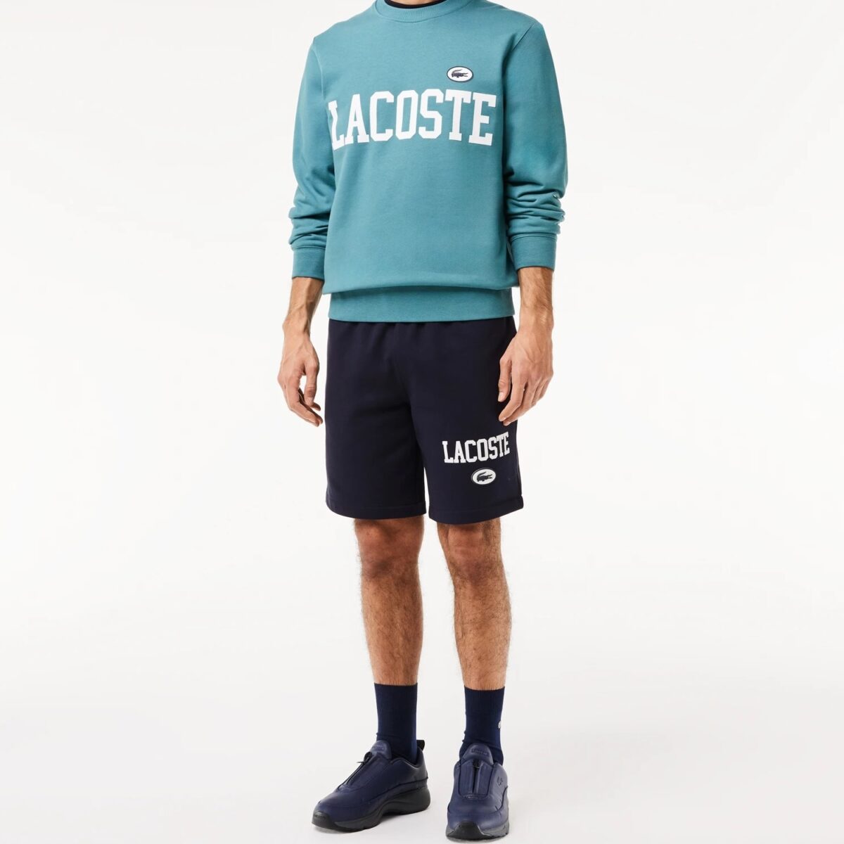 LACOSTE MENS REGULAR FIT LACOSTE PRINT JOGGER SHORTS NAVY BLUE - Image 2