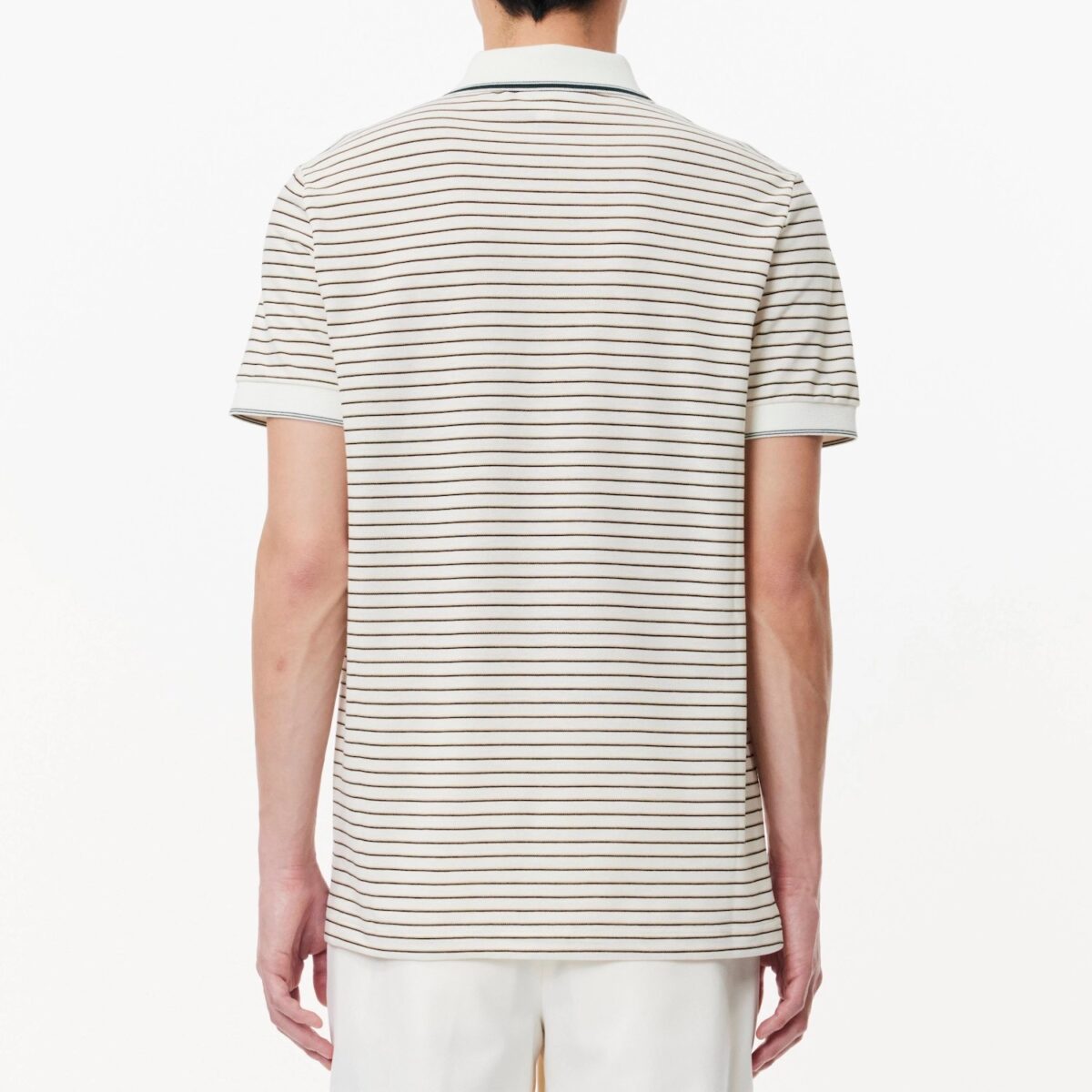 LACOSTE MEN'S STRIPED COTTON PIQUÉ HERITAGE BADGE POLO SHIRT WHITE - Image 4
