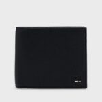 BOSS GRAINED FAUX-LEATHER RAY- WALLET WITH SIGNATURE STRIPE BLACK