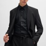 HUGO MEN SLIM-FIT SHIRT IN STRETCH COTTON WITH STACKED LOGO BLACK - Image 4