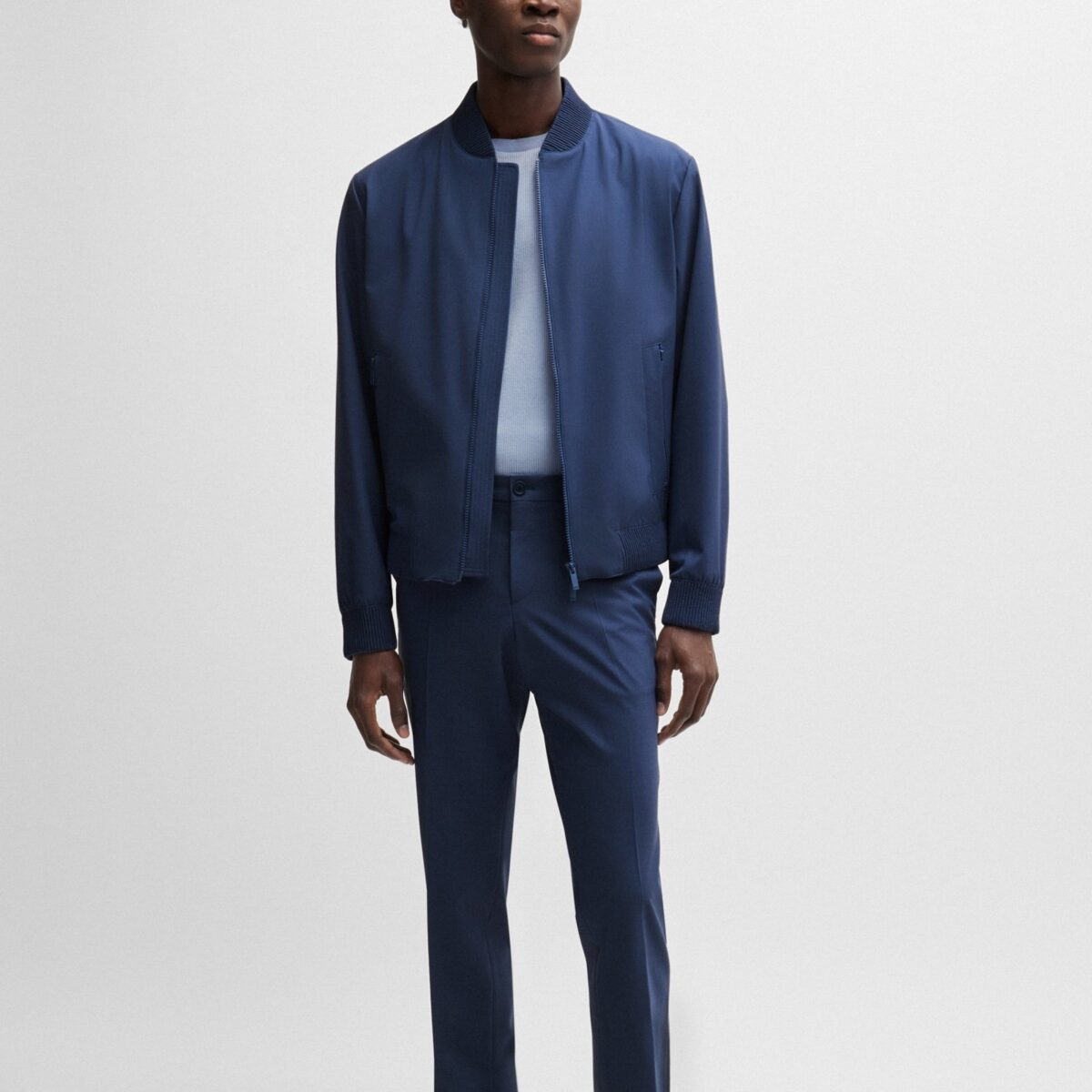 HUGO MEN P-HANRY-BMB SLIM-FIT BLOUSON JACKET IN A WOOL BLEND DARK BLUE - Image 5