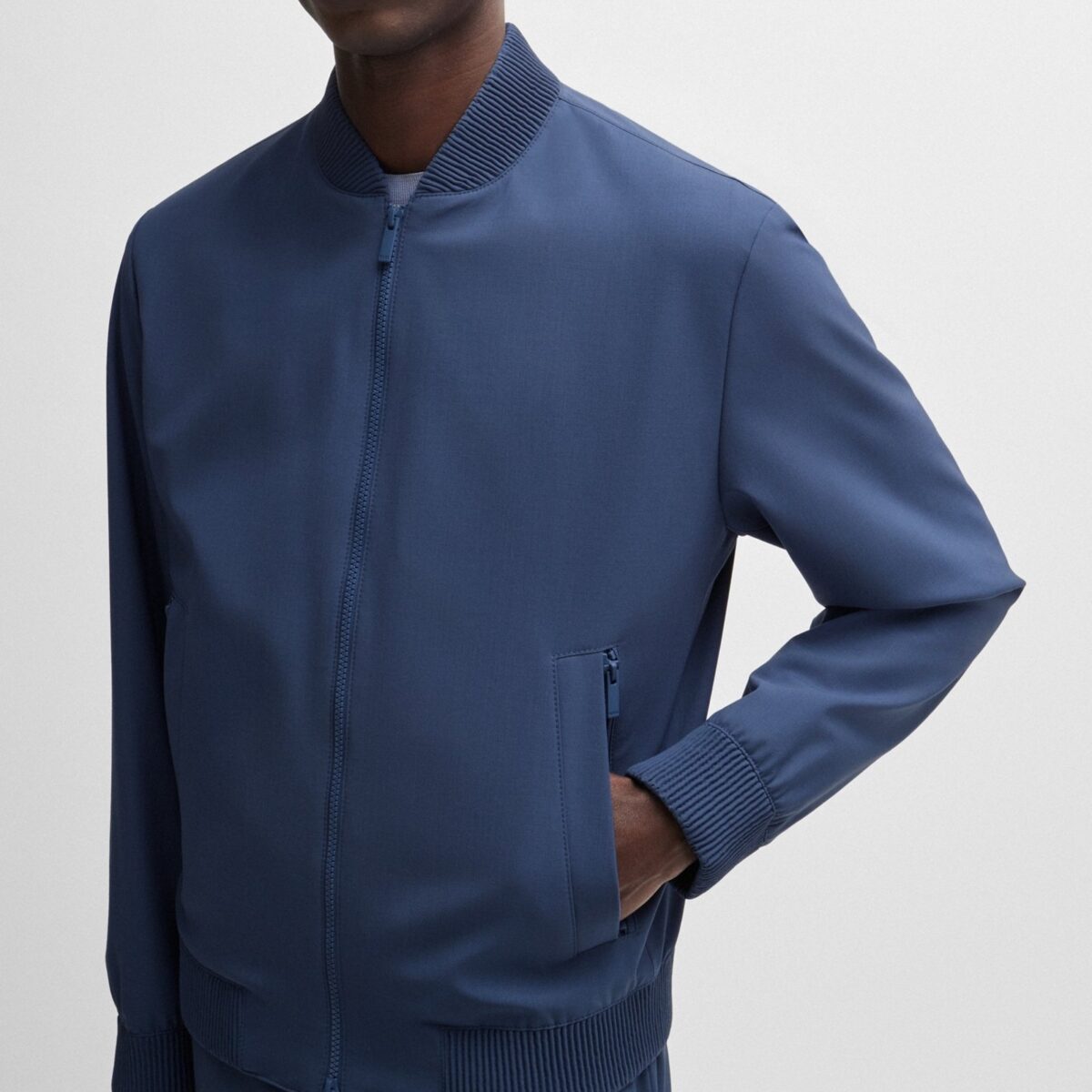 HUGO MEN P-HANRY-BMB SLIM-FIT BLOUSON JACKET IN A WOOL BLEND DARK BLUE - Image 3