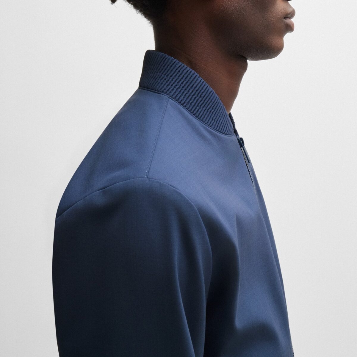 HUGO MEN P-HANRY-BMB SLIM-FIT BLOUSON JACKET IN A WOOL BLEND DARK BLUE - Image 2