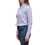 POLO RALPH LAUREN WOMAN LONG-SLEEVE STRIPED KNIT OXFORD SHIRT LILAC/WHITE - Image 2
