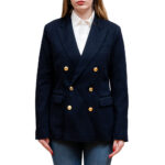 RALPH LAUREN KNIT BLAZER DOUBLE BREASTED WOMEN'S BLUE