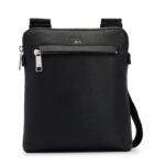 BOSS MAN FAUX-LEATHER RAY-S ENVELOPE BAG WITH LOGO AND SIGNATURE STRIPE BLACK