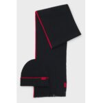 HUGO MEN LOGO-LABEL HAT AND SCARF SET WITH WOOL BLACK