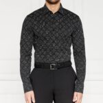 BOSS MEN H-HANK-S-KENT-C1-232 SLIM-FIT SHIRT IN PRINTED STRETCH COTTON BLACK