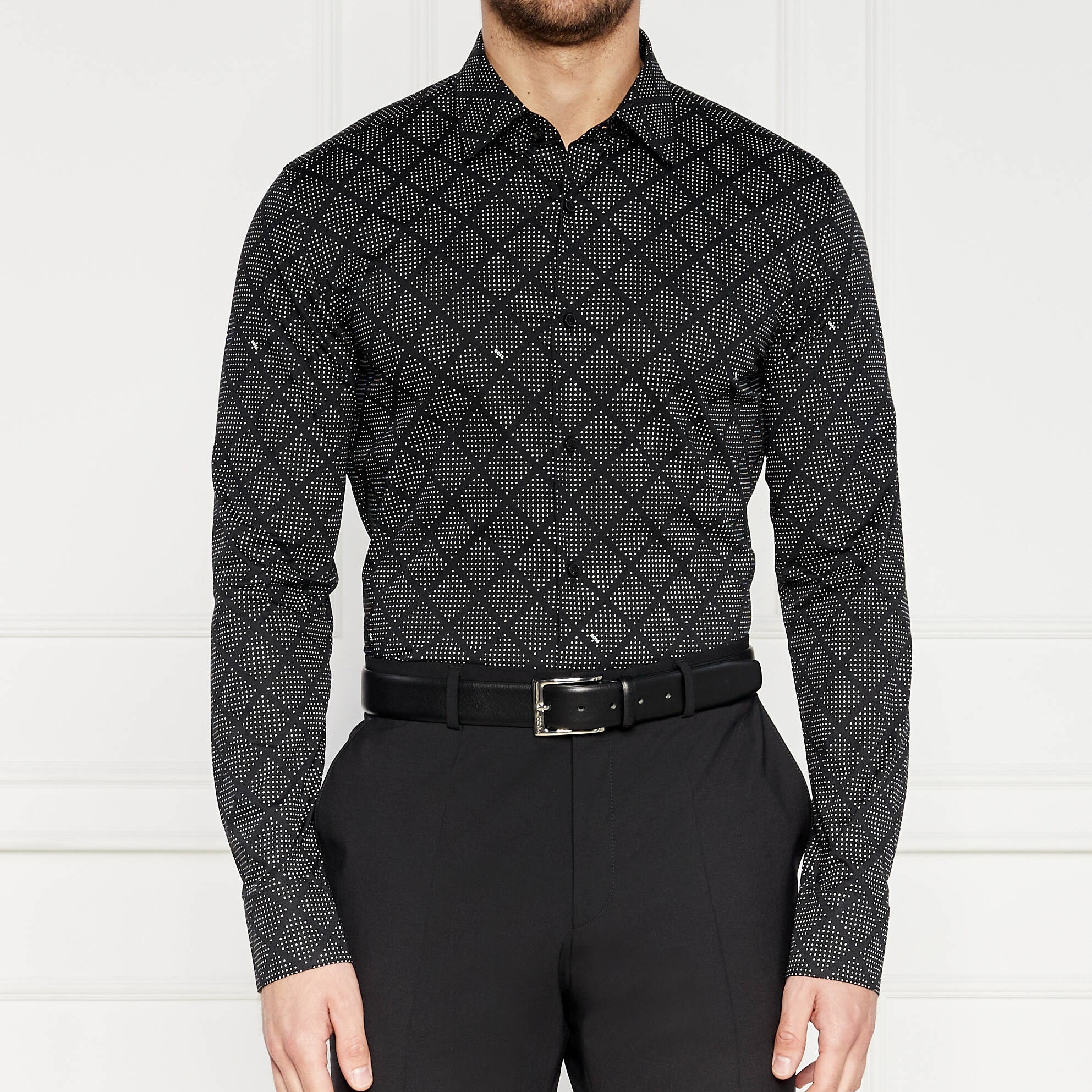50520063-001-1 BOSS MEN H-HANK-S-KENT-C1-232 SLIM-FIT SHIRT IN PRINTED STRETCH COTTON BLACK - Image 1