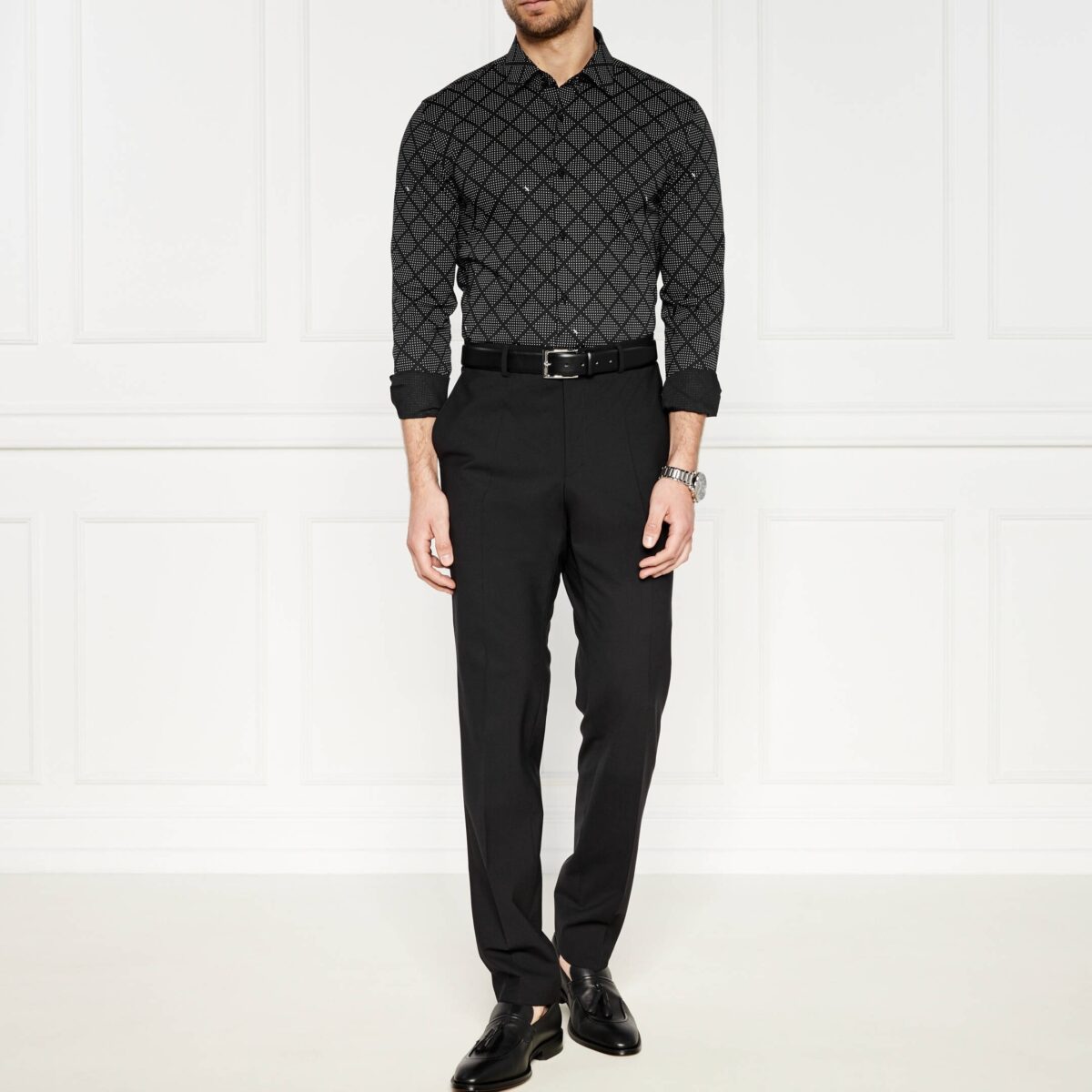 BOSS MEN H-HANK-S-KENT-C1-232 SLIM-FIT SHIRT IN PRINTED STRETCH COTTON BLACK - Image 6